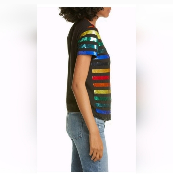 Alice + Olivia Rylyn Sequin Rainbow Stripe Tee size XS - Picture 5 of 12